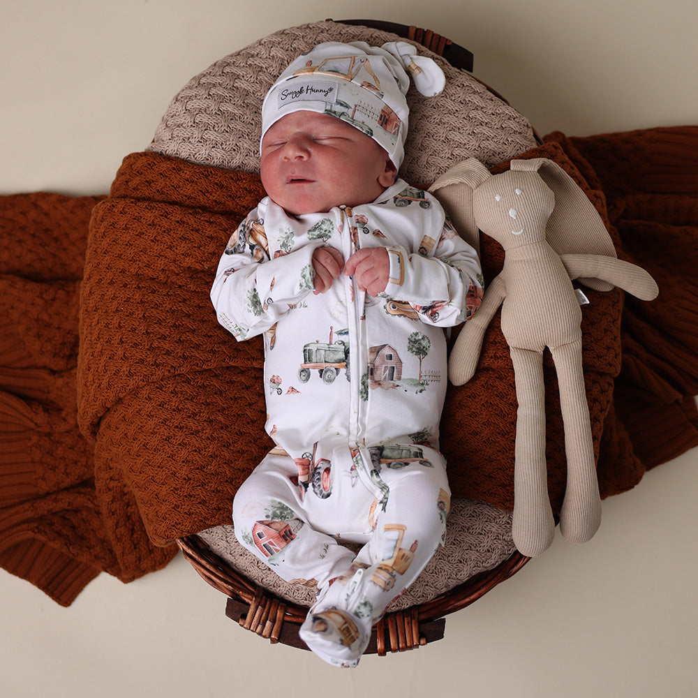 Diggers & Tractors Organic Snuggle Sleepsuit Zip Footie