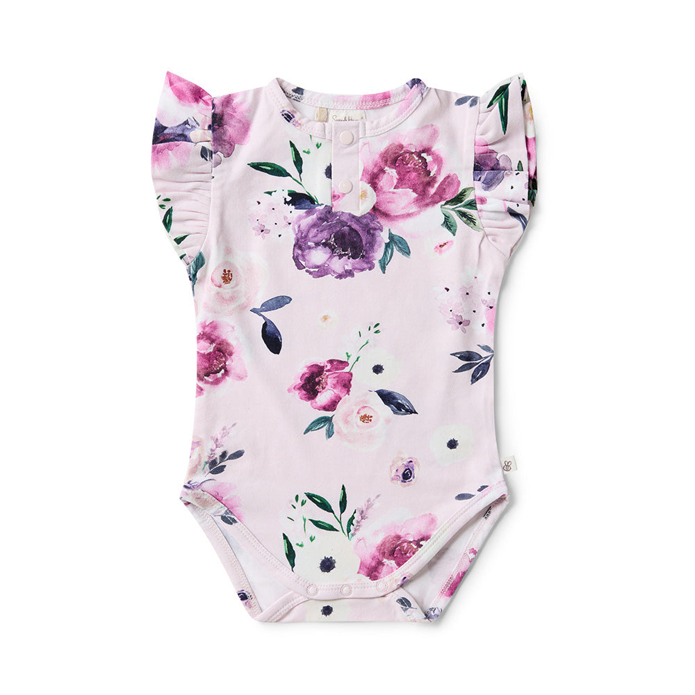 Floral Kiss Short Sleeve Organic Bodysuit with Frill