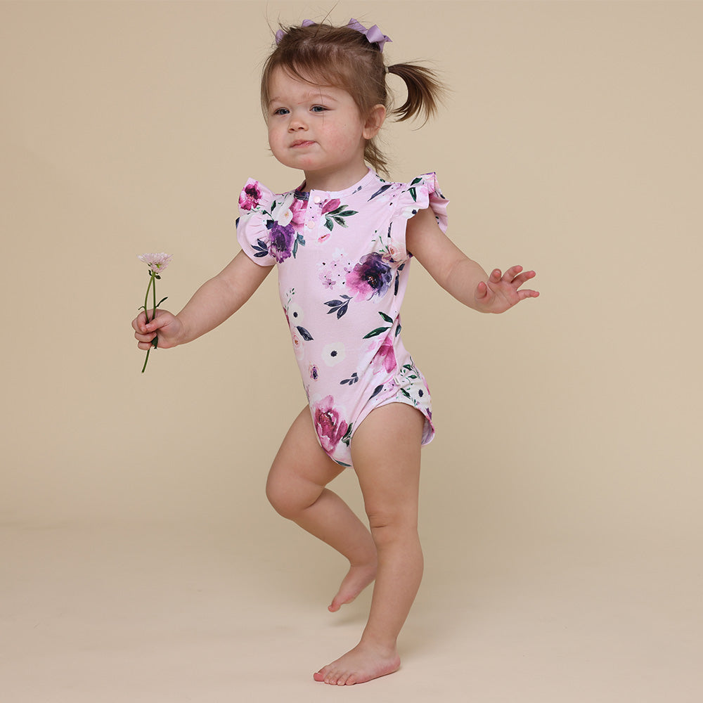 Floral Kiss Short Sleeve Organic Bodysuit with Frill