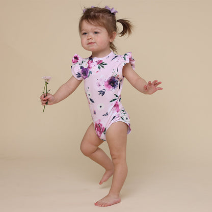 Floral Kiss Short Sleeve Organic Bodysuit with Frill