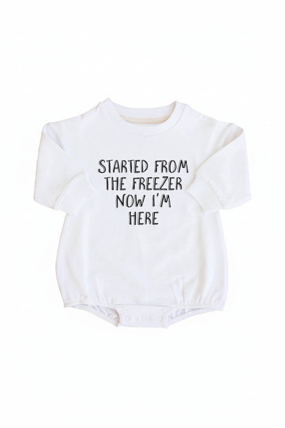 Started From The Freezer Graphic Sweatshirt Bubble Romper | White