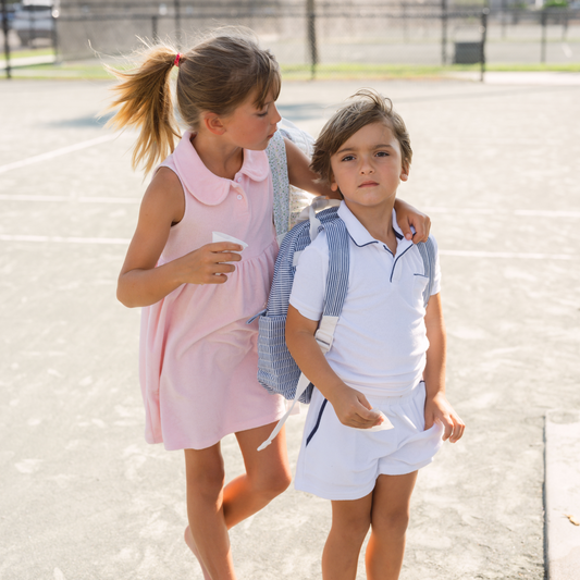 boys white french terry short with navy trim