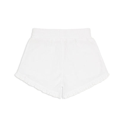 girls white ruffle french terry short