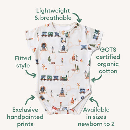 Trains Short Sleeve Organic Bodysuit