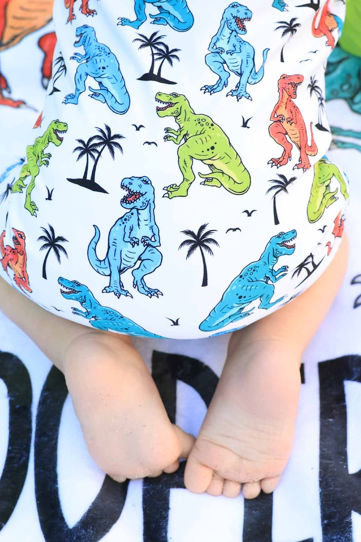 Long Sleeve Rash Guard Swim Romper Shortie | Tropical T-Rex