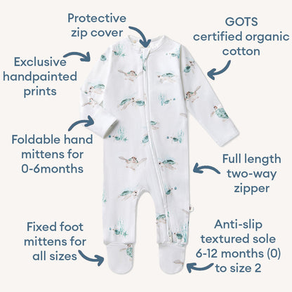 Turtle Organic Snuggle Sleepsuit Zip Footie