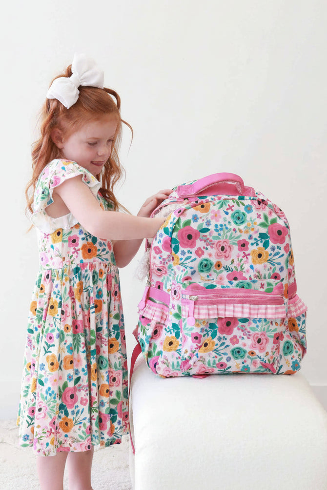 Kids Embroidered Ruffle Backpack | Pretty Poppies