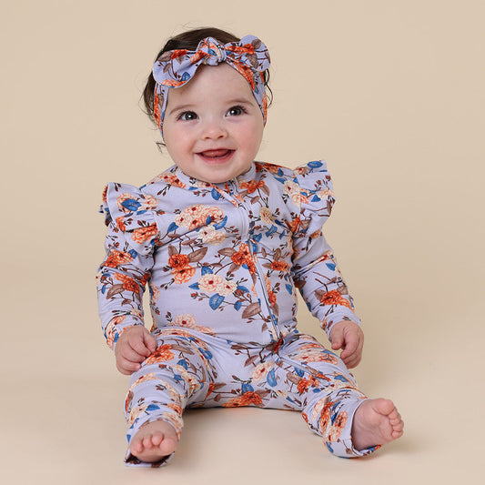 Vintage Blossom Organic Snugglesuit Convertible Romper with Frill
