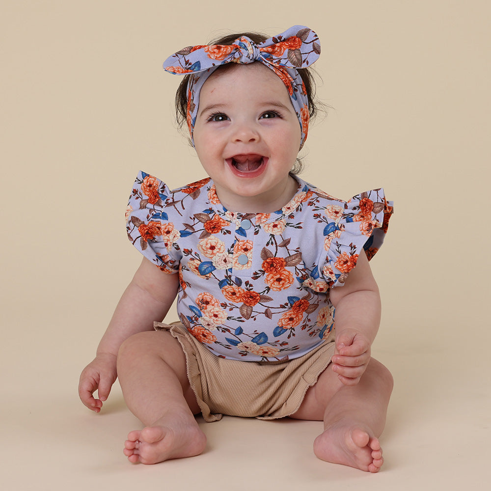 Vintage Blossom Short Sleeve Organic Bodysuit with Frill