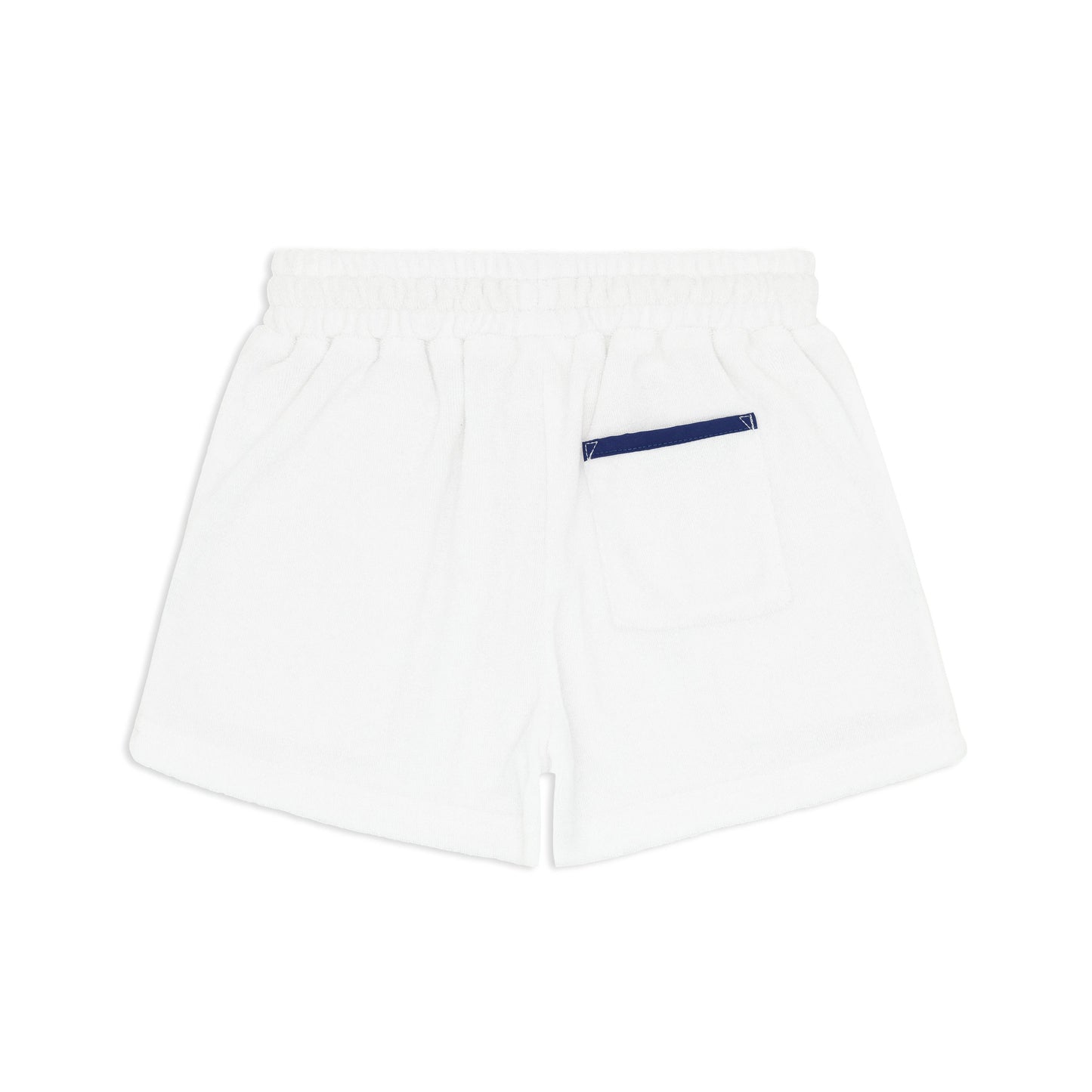 boys white french terry short with navy trim