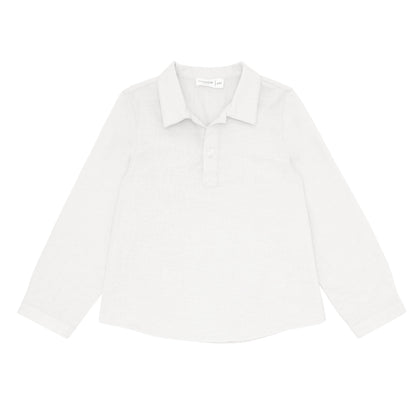 boys white long sleeve pop-over shirt