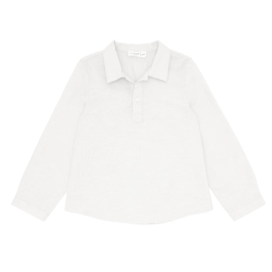 boys white long sleeve pop-over shirt
