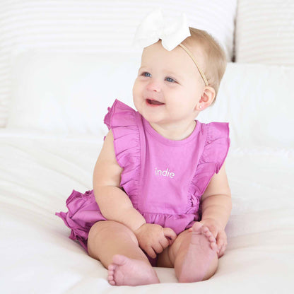 Embroidered Sleeveless Ruffle Bubble Romper