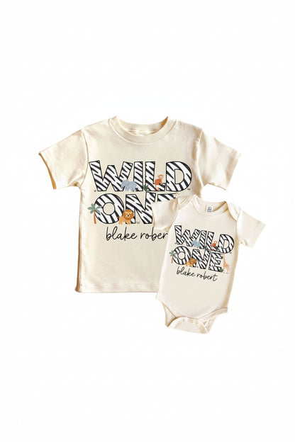 Personalized Wild One Graphic Bodysuit & Kids Tee | Natural